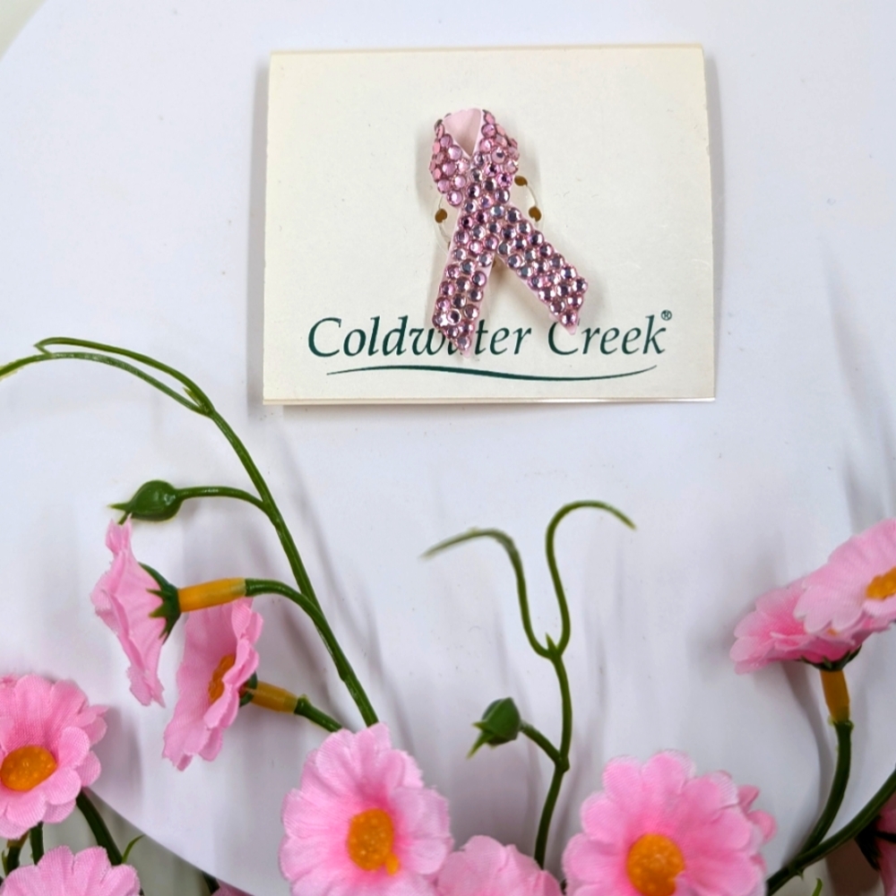 NWT Coldwater Creek Brand Pink Crystal Breast Cancer Awareness Brooch
